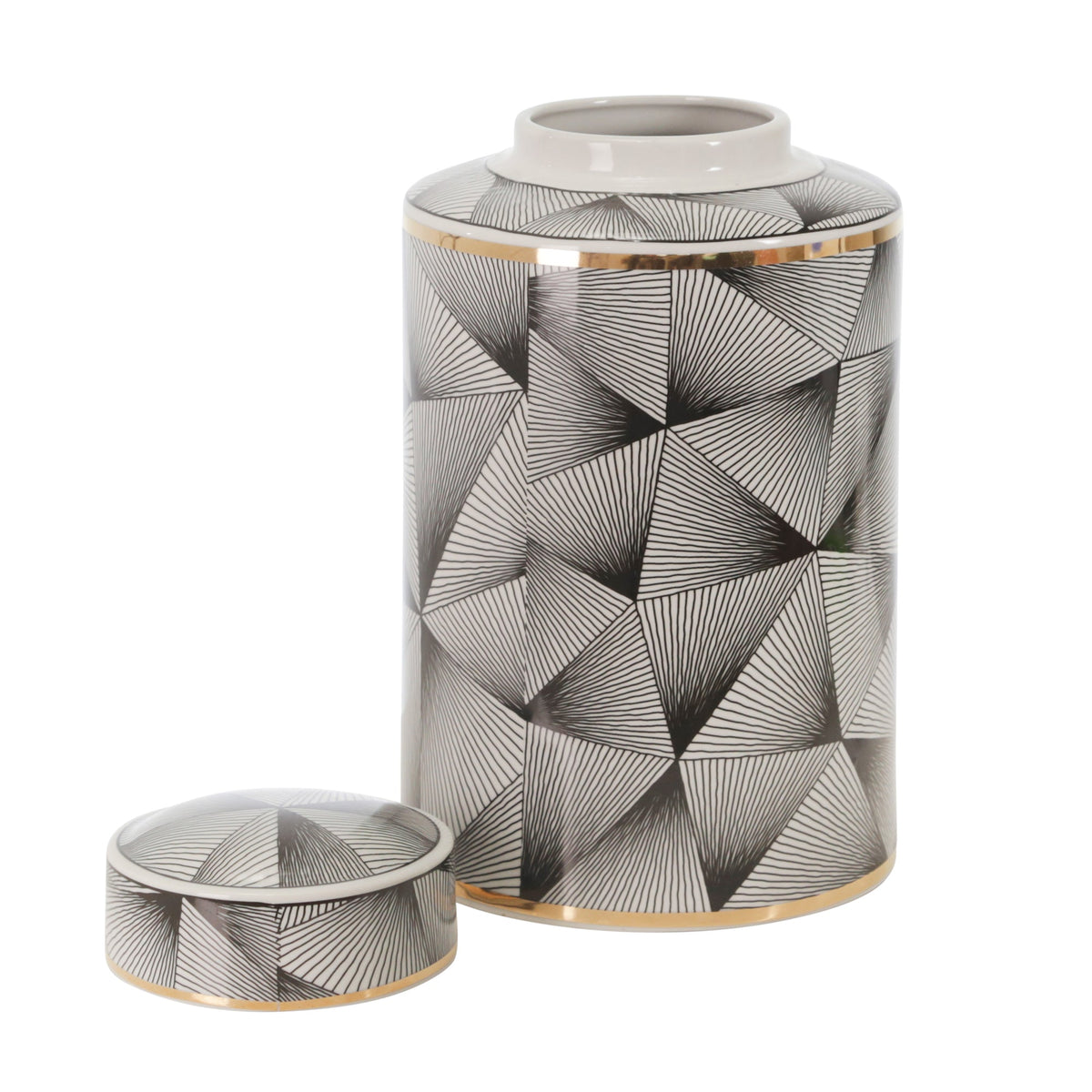 CERAMIC 12" COVERED JAR, ABSTRACT, BLACK Vases and Jars| Sagebrook Home