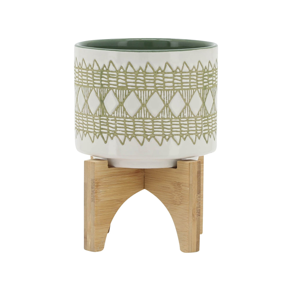 CERAMIC 12" JAR WITH GOLD LID, GREEN Outdoor Planters| Sagebrook Home