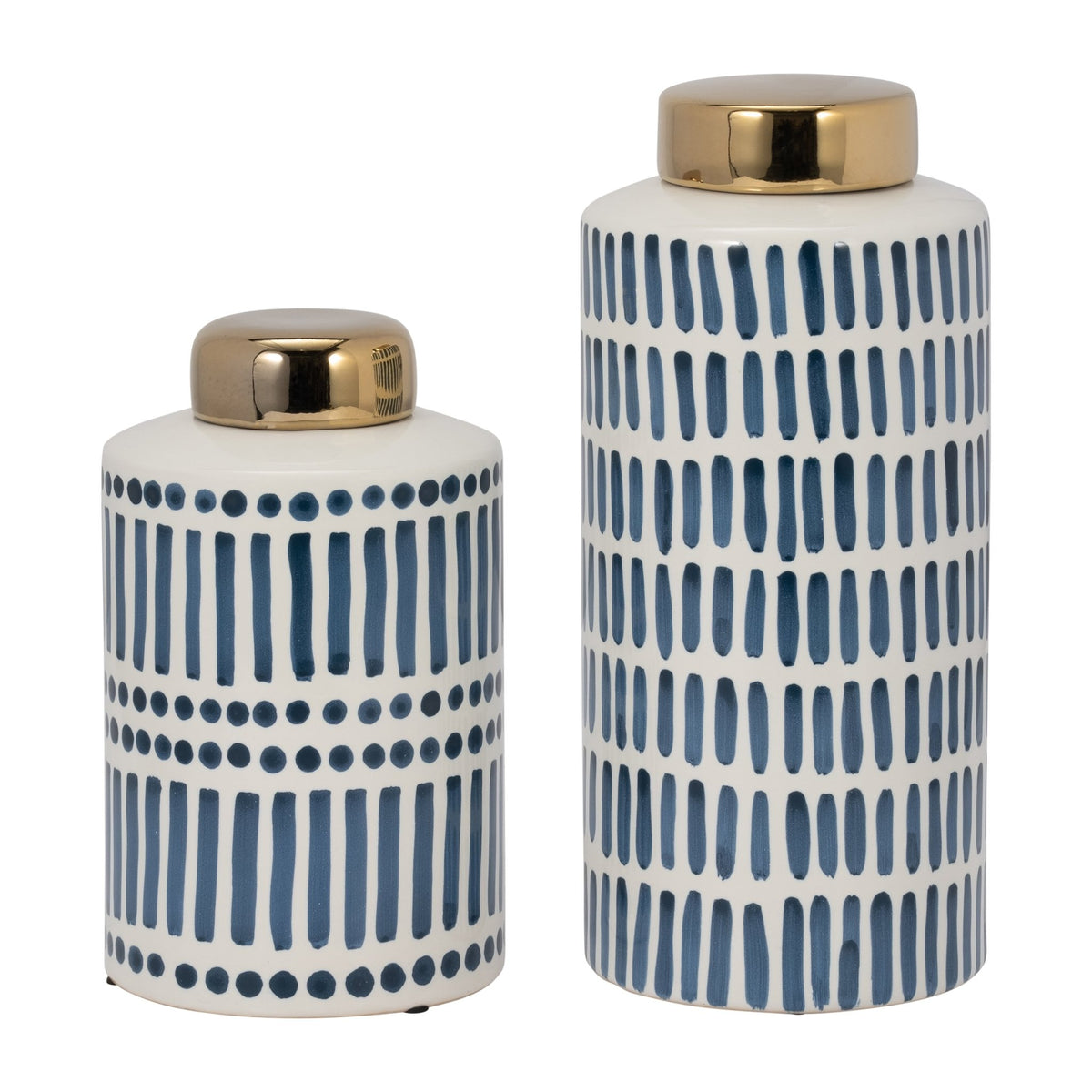 CERAMIC 13" JAR WITH GOLD LID,BLUE Vases and Jars| Sagebrook Home