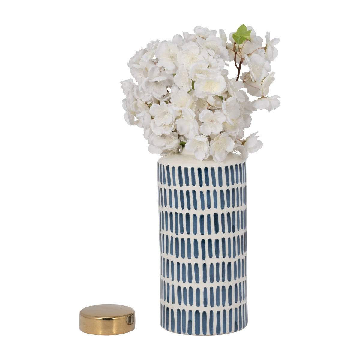 CERAMIC 13" JAR WITH GOLD LID,BLUE Vases and Jars| Sagebrook Home