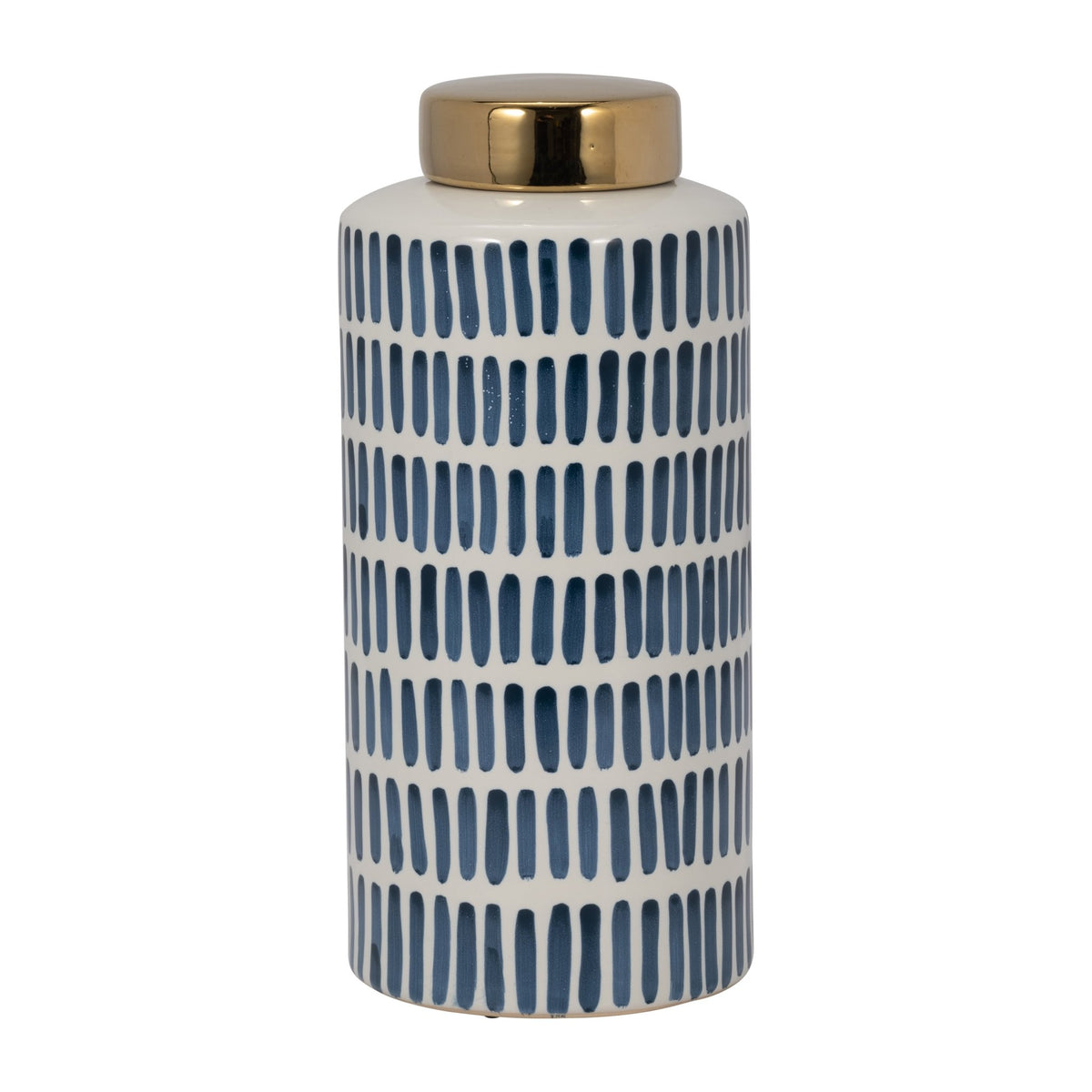 CERAMIC 13" JAR WITH GOLD LID,BLUE Vases and Jars| Sagebrook Home
