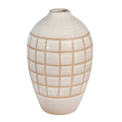 CERAMIC 14", PATTERNED VASE, BEIGE - Al Rugaib Furniture