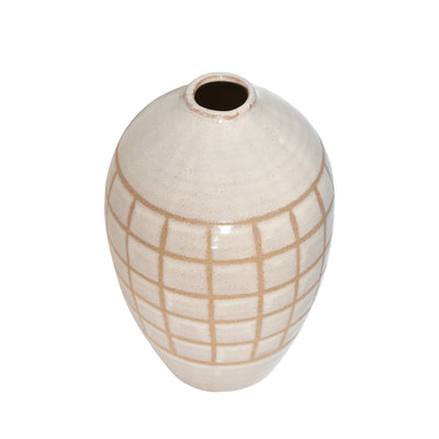 CERAMIC 14", PATTERNED VASE, BEIGE - Al Rugaib Furniture