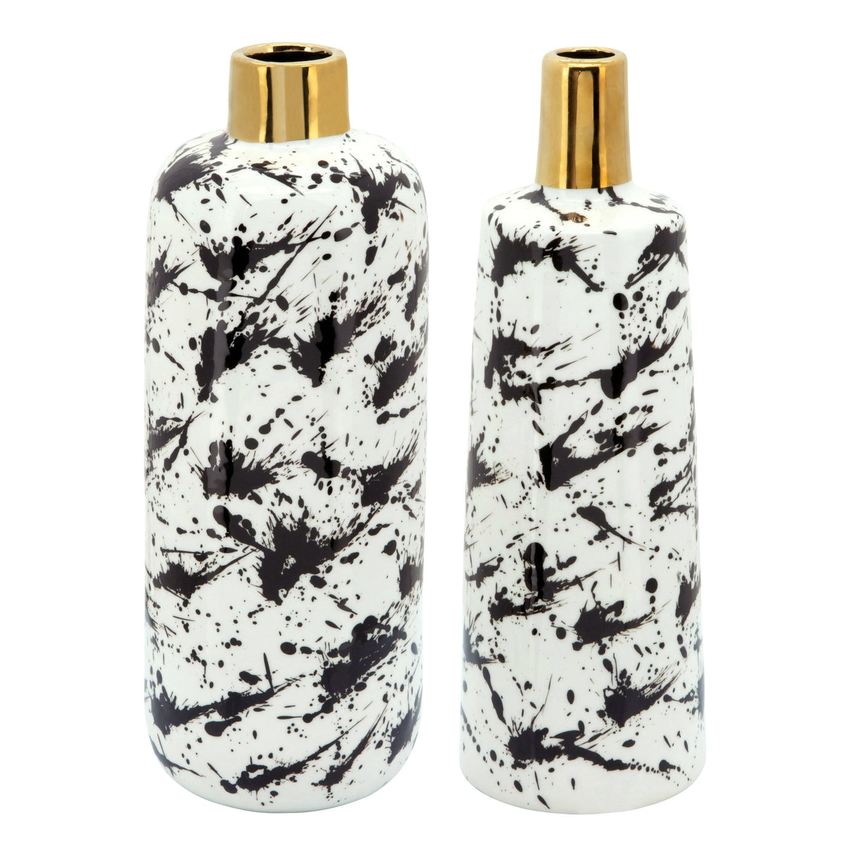 CERAMIC 15"H VASE W/ GOLD LID, WHITE/BLACK Vases and Jars| Sagebrook Home