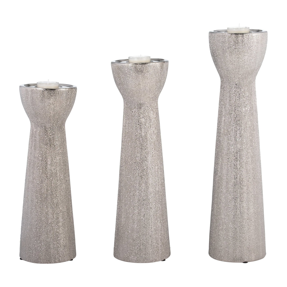 CERAMIC 16" BEAD CANDLE HOLDER,SILVER Candle Holders| Sagebrook Home