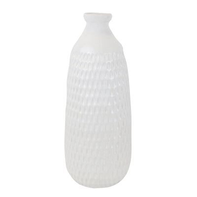 CERAMIC 16" DIMPLED VASE, WHITE - Al Rugaib Furniture