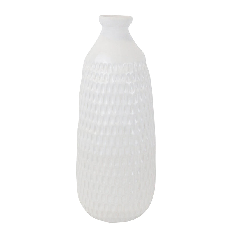 CERAMIC 16" DIMPLED VASE, WHITE - Al Rugaib Furniture