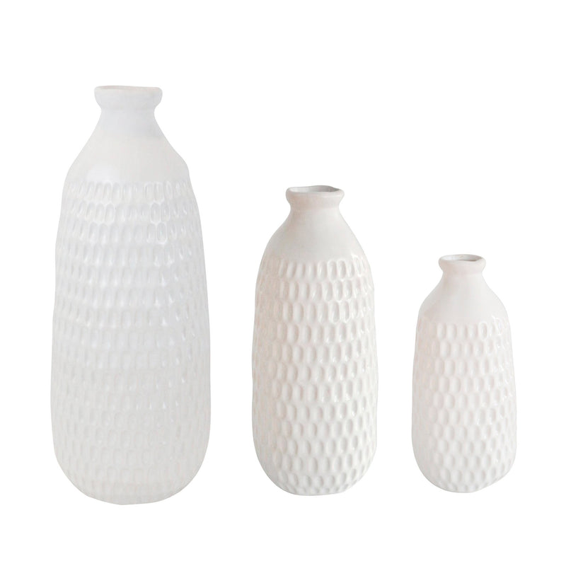 CERAMIC 16" DIMPLED VASE, WHITE - Al Rugaib Furniture