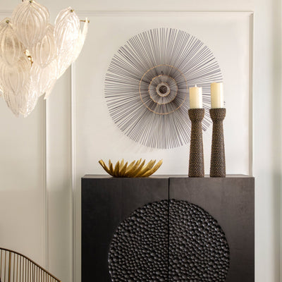 CERAMIC 16" SPIKE CANDLE HOLDER BLACK/GOLD - Al Rugaib Furniture