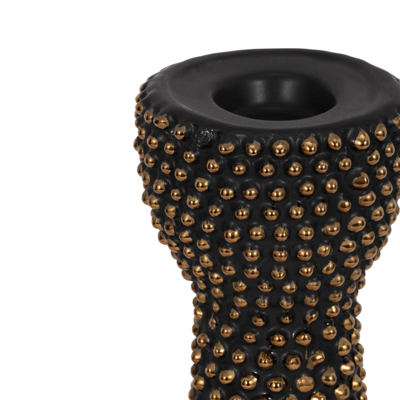 CERAMIC 16" SPIKE CANDLE HOLDER BLACK/GOLD - Al Rugaib Furniture