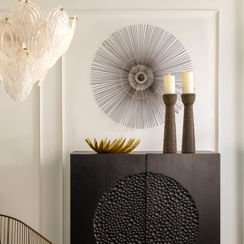 CERAMIC 16" SPIKE CANDLE HOLDER BLACK/GOLD - Al Rugaib Furniture