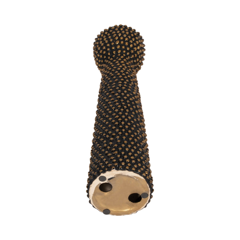 CERAMIC 16" SPIKE CANDLE HOLDER BLACK/GOLD - Al Rugaib Furniture