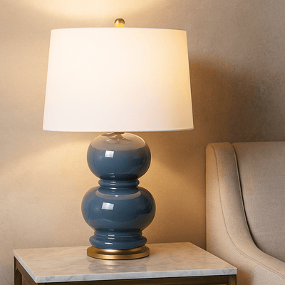 CERAMIC 27" DOUBLE GOURD TABLELAMP, GRAY - Al Rugaib Furniture