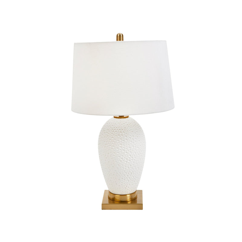 CERAMIC 27" TABLE LAMP W/ CRATERED FINISH, WHITE - Al Rugaib Furniture