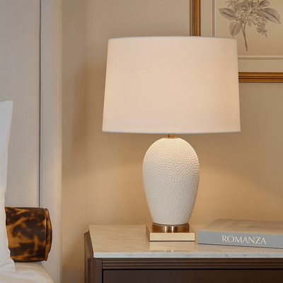 CERAMIC 27" TABLE LAMP W/ CRATERED FINISH, WHITE - Al Rugaib Furniture