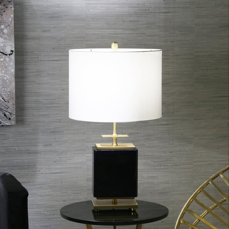CERAMIC 28" SQUARE TABLE LAMP,BLACK/GOLD - Al Rugaib Furniture