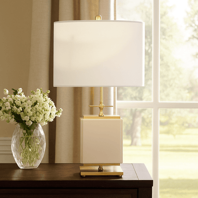 CERAMIC 28" SQUARE TABLE LAMP,WHITE/GOLD - Al Rugaib Furniture