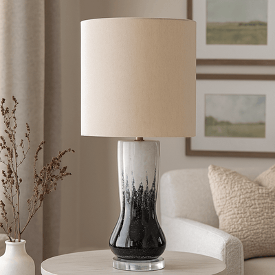 CERAMIC 34" TALL URN ATBLE LAMP, BLACK/WHITE - Al Rugaib Furniture
