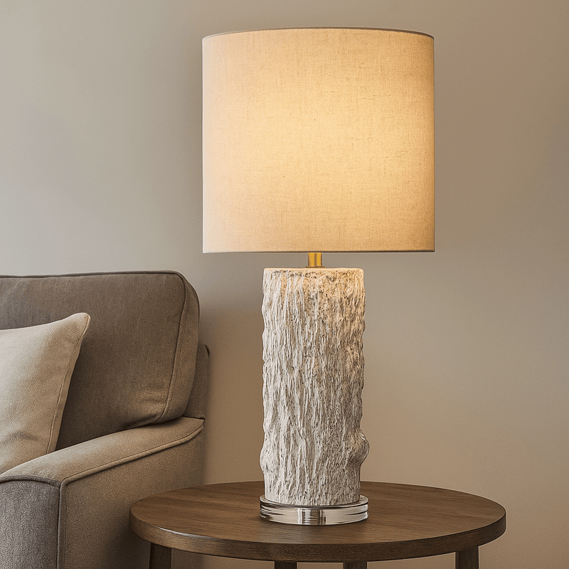 CERAMIC 37" LOG TABLE LAMP, WHITE - Al Rugaib Furniture