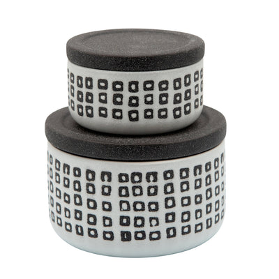 Ceramic 4" Covered Dotted Jar, Black - Al Rugaib Furniture