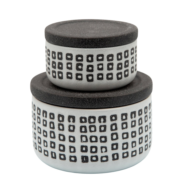 Ceramic 4" Covered Dotted Jar, Black - Al Rugaib Furniture