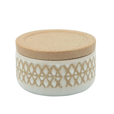 Ceramic 4" Covered X - Design Jar, Sand - Al Rugaib Furniture