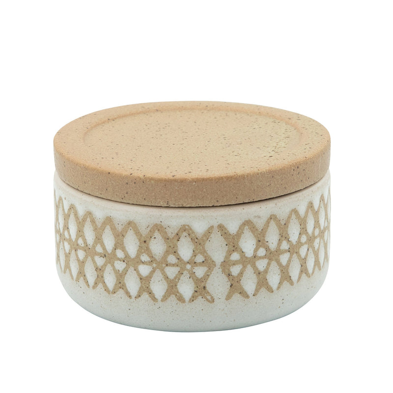 Ceramic 4" Covered X - Design Jar, Sand - Al Rugaib Furniture