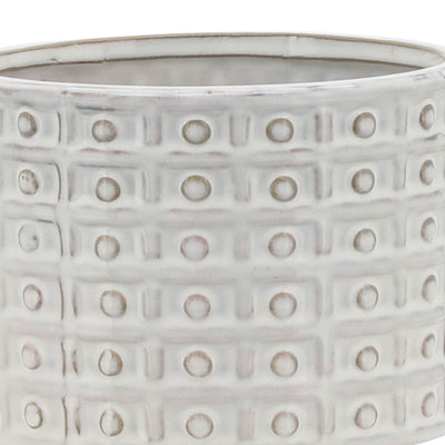 CERAMIC 5" DOTTED PLANTER W/WOOD STAND, IVORY - Al Rugaib Furniture