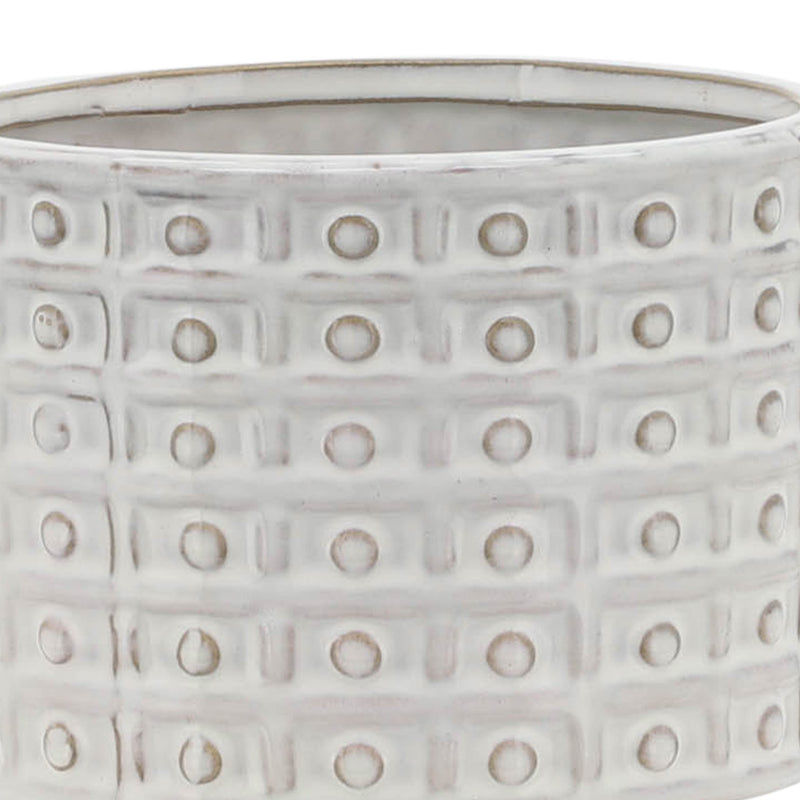 CERAMIC 5" DOTTED PLANTER W/WOOD STAND, IVORY - Al Rugaib Furniture