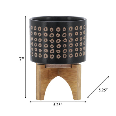 CERAMIC 5" PLANTER ON STAND, BROWN - Al Rugaib Furniture