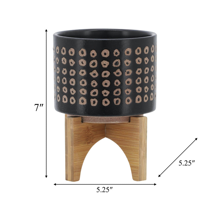 CERAMIC 5" PLANTER ON STAND, BROWN - Al Rugaib Furniture