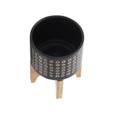 CERAMIC 5" PLANTER ON STAND, BROWN - Al Rugaib Furniture