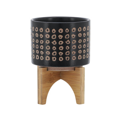 CERAMIC 5" PLANTER ON STAND, BROWN - Al Rugaib Furniture