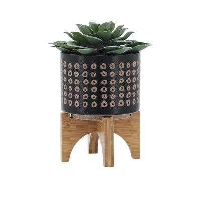 CERAMIC 5" PLANTER ON STAND, BROWN - Al Rugaib Furniture