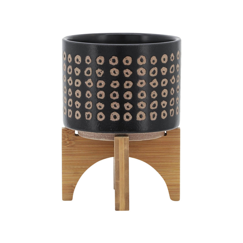 CERAMIC 5" PLANTER ON STAND, BROWN - Al Rugaib Furniture