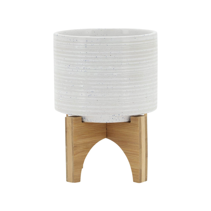CERAMIC 5" PLANTER ON STAND, SPECKLED WHITE - Al Rugaib Furniture