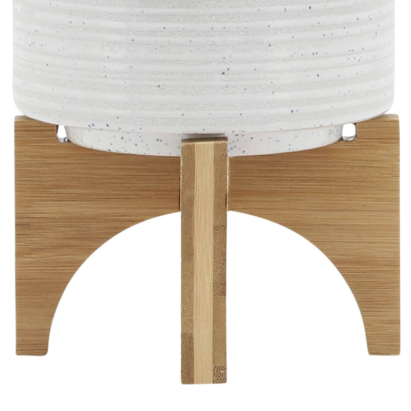 CERAMIC 5" PLANTER ON STAND, SPECKLED WHITE - Al Rugaib Furniture