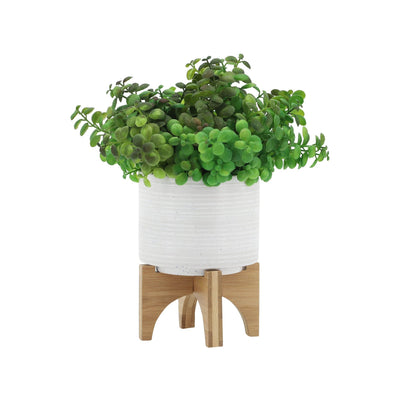 CERAMIC 5" PLANTER ON STAND, SPECKLED WHITE - Al Rugaib Furniture