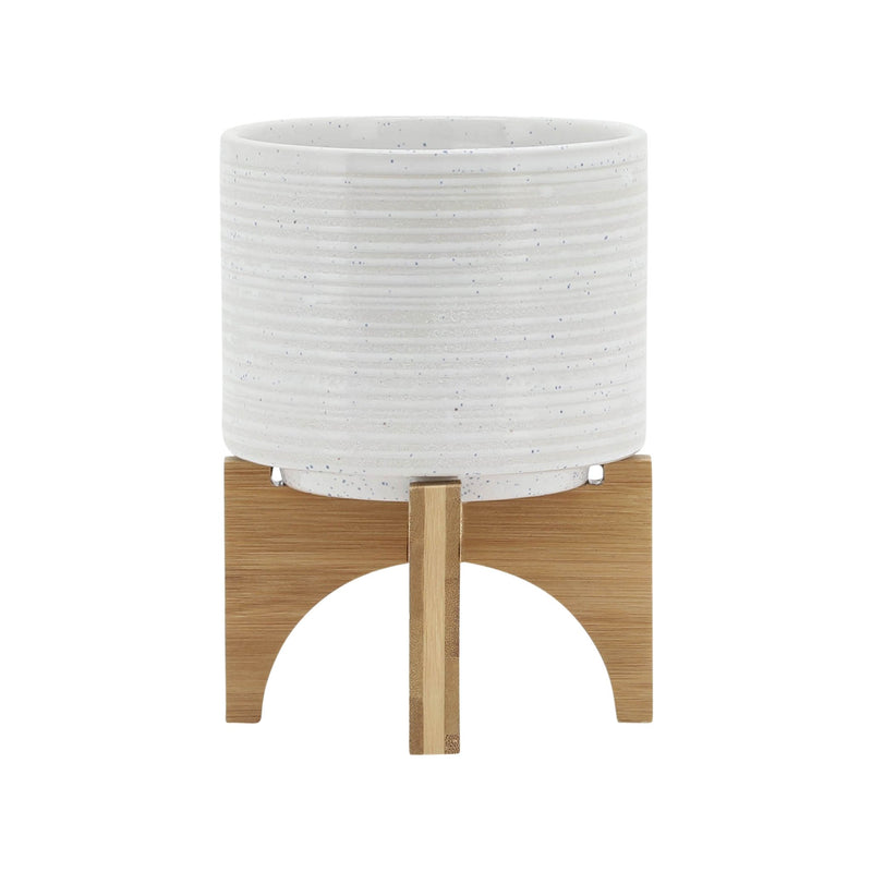 CERAMIC 5" PLANTER ON STAND, SPECKLED WHITE - Al Rugaib Furniture