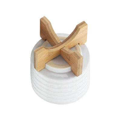 CERAMIC 5" PLANTER ON STAND, WHITE STRIPE - Al Rugaib Furniture