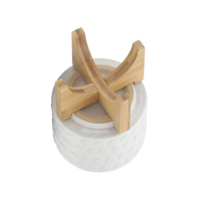 CERAMIC 5" PLANTER ON WOODEN STAND, WHITE - Al Rugaib Furniture