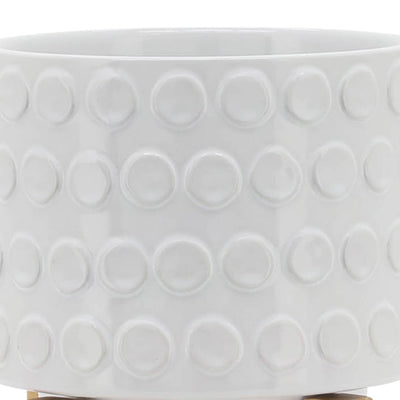 CERAMIC 5" PLANTER ON WOODEN STAND, WHITE - Al Rugaib Furniture