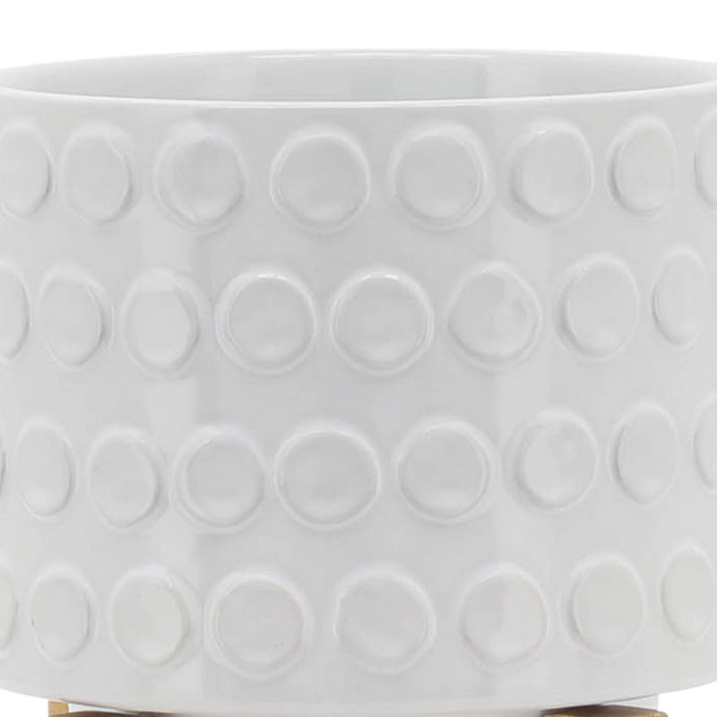 CERAMIC 5" PLANTER ON WOODEN STAND, WHITE - Al Rugaib Furniture