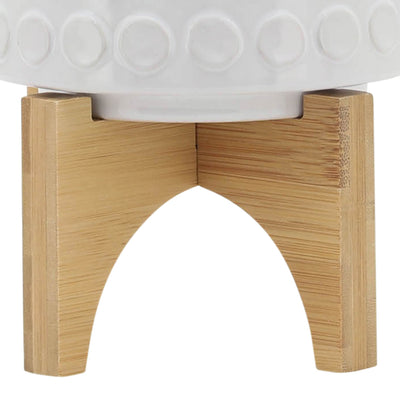 CERAMIC 5" PLANTER ON WOODEN STAND, WHITE - Al Rugaib Furniture