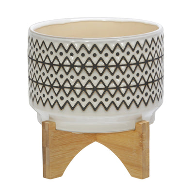 CERAMIC 7" ABSTRACT PLANTER ON STAND, IVORY - Al Rugaib Furniture