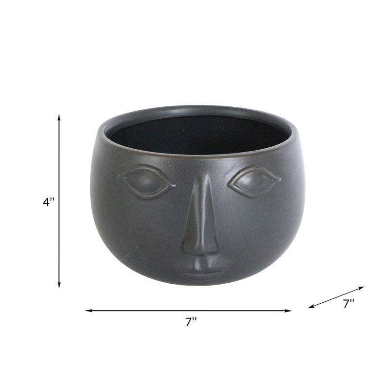 Ceramic 7" Face Planter, Matte Black - Al Rugaib Furniture