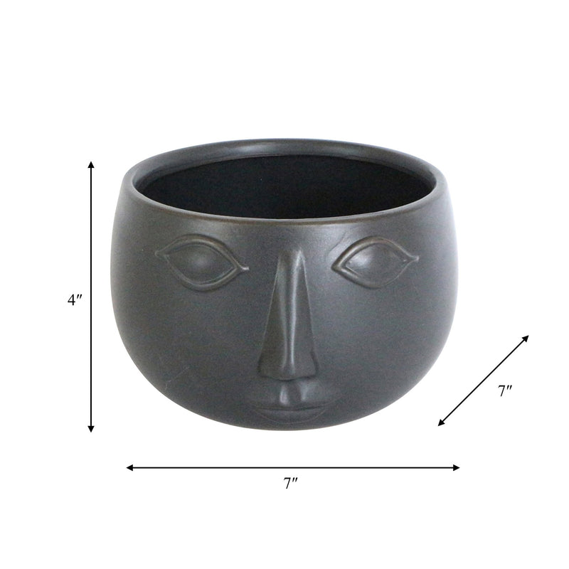 Ceramic 7" Face Planter, Matte Black - Al Rugaib Furniture