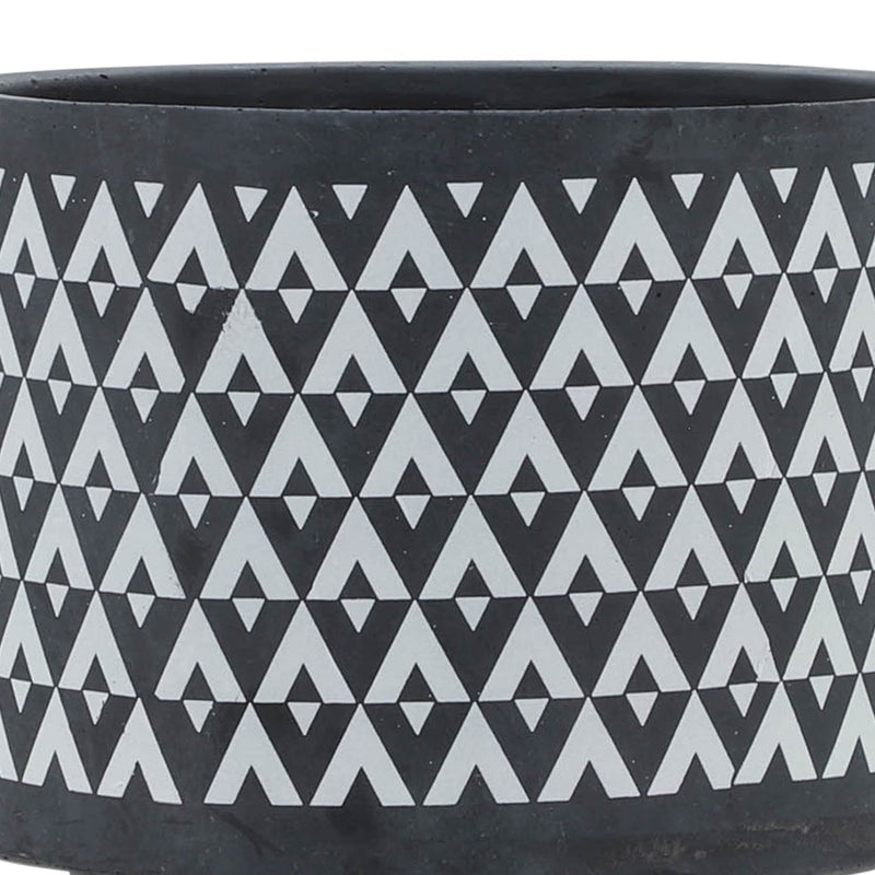 CERAMIC 8" AZTEC PLANTER ON WOODEN STAND, GRAY - Al Rugaib Furniture