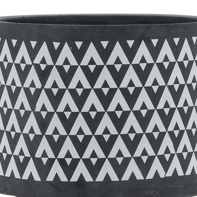 CERAMIC 8" AZTEC PLANTER ON WOODEN STAND, GRAY - Al Rugaib Furniture