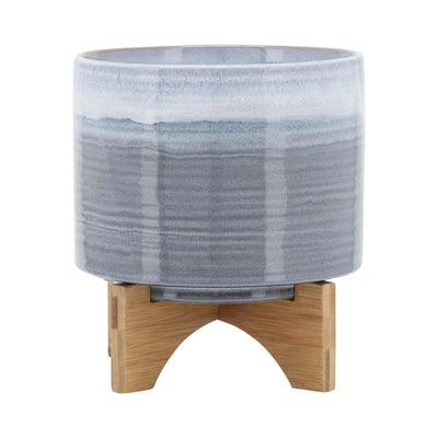 CERAMIC 8" PLANTER ON STAND, BLUE FADE - Al Rugaib Furniture